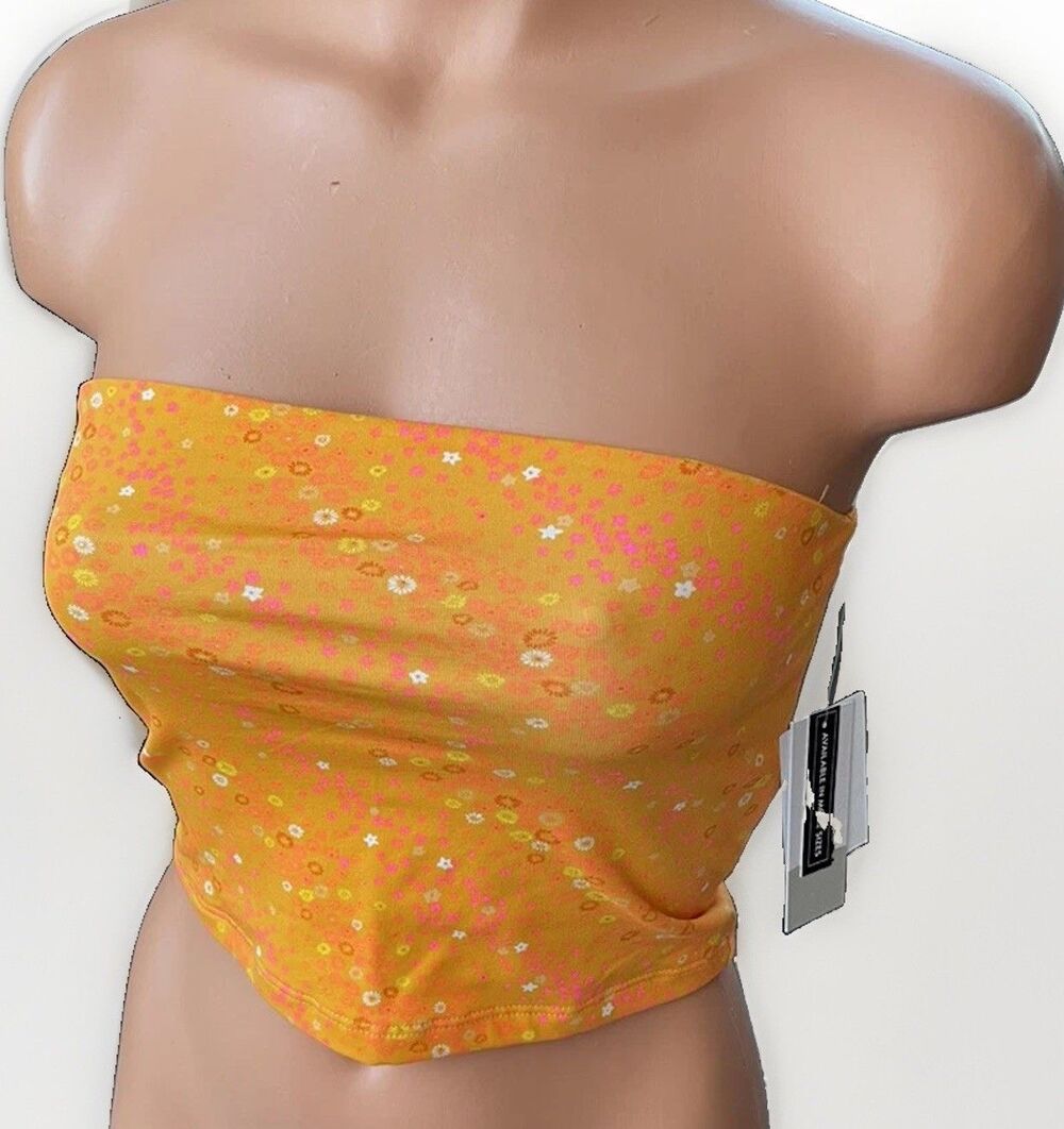 BP Nordstrom Orange Micro Floral Tube Top Size XS Strapless Y2K 90s Hippie NWT